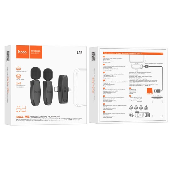 ميكروفون لافاليير لاسلكي رقمي مزدوج المايكروفون (iP/Type-C) L15