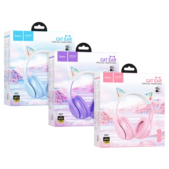 W42 سماعة رأس بلوتوث فوق الأذن باذان قطة