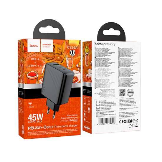 شاحن CS26A أرتيكل PD45W (2 منفذ C و 1 منفذ A) (EU)